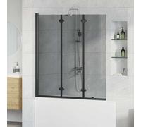 vidaXL Parapluie de douche de salle de bain Noir 130 x 138 cm Verre trempé