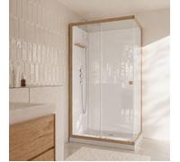 Cabine de Douche Rectangle 110x80x200/230cm Effet Bois et Fonds Blancs - Receveur Bas