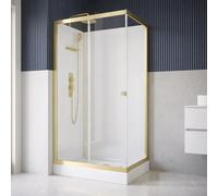 Cabine de douche Rectangle 110x80x206.5/236.5cm Blanche et Profilés Or Brossé - Receveur standard