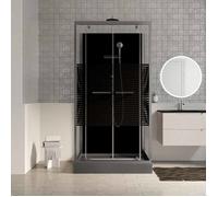 Cabine de douche rectangle 110x80x215cm - Portes pivotantes - Lignes grises anthracites - SCRATCHY 2