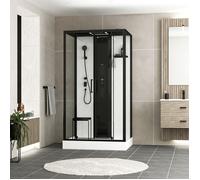 Aurlane Cabine de douche rectangle 115×90×218 cm – Hammam, jets hydromassants, LED, Bluetooth
