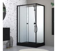 Cabine de douche rectangulaire 110x80x197 cm - Porte coulissante - Receveur Noir Mat.