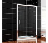 Cabine de douche SONNI 150 x 185 cm argent-blanc, porte coulissante, rail haut et bas, verre de 5 mm, cadre de porte avec réglage de 20 mm