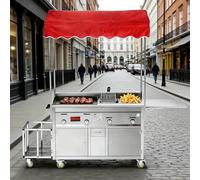 Cabine de marché des agriculteurs portable, chariot de salle à manger mobile à 4 roues avec cadre en fer, auvent imperméable, grande capacité de rangement pour événements