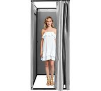 Cabine d'essayage pour magasin de vêtements - Cabine d'essayage autonome - 85 × 85 × 200 cm - Mobile - Rideau occultant - Structure en fer 50 kg - Pour 3 à 4 personnes - Gris clair