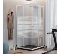 CABINE DOUCHE CARRÉ 70X70CM VERRE SÉRIGRAPHIÉ PROFILS ALUMINIUM BLANC ANGULAIRE