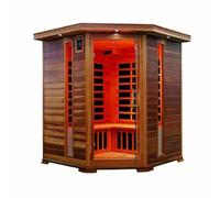 Cabine infrarouge PureHaven 150x150x80x95x80 cm en bois de sapin canadien Système de son Bluetooth Luminothérapie en 4 couleursnumérique