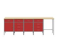 Cabinet de Rangement Atelier 5 Pièces Rouge et Gris avec Serrures | Acier enduit de poudre, bois d'ingénierie, pieds ajustables, serrures à came, usage intérieur, assemblage facile
