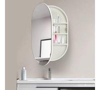 Cabinet de Salle de Bain Miroir Médical Support Murale Moderne | Miroir de salle de bain mural oval avec rangement pratique, idéal pour optimiser l'espace et organiser les produits de beauté