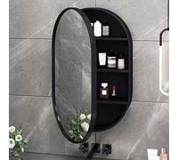 Cabinet de Salle de Bain Miroir Médical Support Murale Moderne | Miroir de salle de bain mural oval avec rangement pratique, idéal pour optimiser l'espace et organiser les produits de beauté