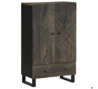 Cabinet multimédia Noir - Buffet noir -60x33x100 cm bois de manguier massif A15926