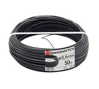 Câble acier galvanisé Ø3,6mm, 50m, noir, revêtement PVC, fil tension pour clôture jardin, grillage, treillis plante grimpante, tendeur, corde à linge extérieur, montage robuste