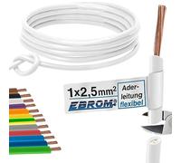Câble conducteur - Conducteur simple flexible - Gaine en PVC - H07V-K 2,5 mm² - Couleur : blanc - Plusieurs longueurs disponibles par incréments de 5 mètres - Longueur : 30 m 2,5 mm²