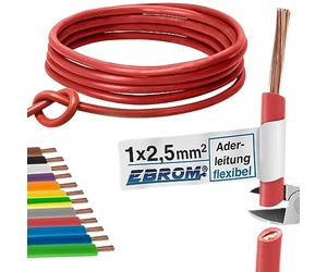 Câble conducteur EBROM - Âme flexible - En PVC - H07V-K 2,5 mm² - Couleur : rouge - Plusieurs longueurs disponibles par pas de 5 mètres, Votre longueur : 5 m 2,5mm²