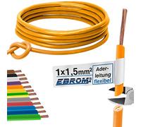 Câble conducteur flexible - 1,5 mm² - Gaine en PVC - H07V-K 1,5 mm² - Couleur : orange - Plusieurs longueurs disponibles par incréments de 5 m - Longueur : 30 m