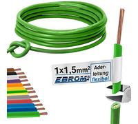Câble conducteur flexible - 1,5 mm² - Gaine en PVC - H07V-K 1,5 mm² - Couleur : vert - Plusieurs longueurs disponibles par incréments de 5 m - Longueur : 10 m