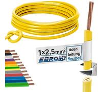 Câble conducteur flexible - Conducteur unique flexible - Gaine en PVC - H07V-K 2,5 mm² - Couleur : jaune - Plusieurs longueurs disponibles par incréments de 5 m - Longueur : 5 m 2,5 mm²