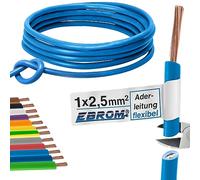 Câble conducteur flexible en PVC - H07V-K 2,5 mm² - Couleur : bleu clair - Plusieurs longueurs disponibles par incréments de 5 m - Longueur : 10 m - 2,5 mm²
