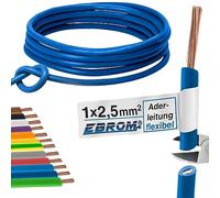 Câble conducteur flexible en PVC - H07V-K 2,5 mm² - Couleur : bleu foncé - Plusieurs longueurs disponibles par incréments de 5 m - Longueur : 5 m - 2,5 mm²
