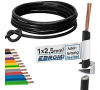 Câble conducteur flexible en PVC - H07V-K 2,5 mm² - Couleur : noir - Plusieurs longueurs disponibles par incréments de 5 m - Longueur : 5 m 2,5 mm²