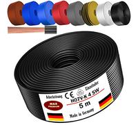 Câble conducteur H07 V-K 4 mm² de 5 à 100 m - Noir, marron, bleu foncé, jaune vert, gris, bleu clair, blanc ou rouge - Fil individuel flexible (noir, 5 m)