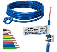 Câble conducteur unique flexible - Gaine en PVC - H05V-K 0,75 mm² - Couleur : bleu foncé - 10 m, 15 m, 20 m, 25 m, 30 m, 35 m, 40 m, 45 m, 50 m, 55 m, 60 m jusqu'à 100 m, au choix.
