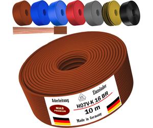 Câble d'alimentation de 10 mètres, type H07 V-K, couleur marron, avec un seul fil de 16 mm², flexible