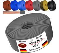 Câble d'alimentation de 20 mètres, type H07 V-K, couleur grise, 1 x 16 mm², monoconducteur, flexible
