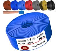 MAS Premium De 5 à 100m Câble conducteur H07 V-K 16 mm² Noir Brun Bleu foncé Vert jaune Gris Bleu clair Orange ou Rouge Fil conducteur flexible (Bleu clair, 20m)