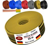 Câble d'alimentation de 25 mètres, type H07 V-K, gaine GNGE, 1 x 16 mm², vert et jaune, monoconducteur, flexible
