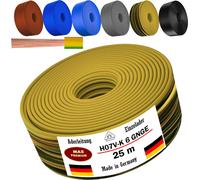 Câble d'alimentation de 25 mètres, type H07 V-K, gaine GNGE, 1 x 6 mm², vert et jaune, monoconducteur, flexible
