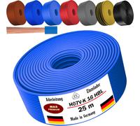 Câble d'alimentation de 25 mètres, type H07 V-K, HBL, 1 x 16 mm², de couleur bleu clair, monoconducteur, flexible