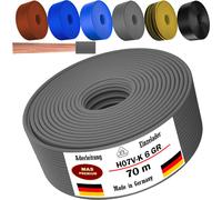 Câble d'alimentation de 70 mètres, type H07 V-K, couleur grise, 1 x 6 mm², monoconducteur, flexible