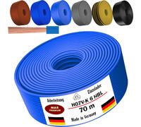 Câble d'alimentation de 70 mètres, type H07 V-K, HBL, 1x6 mm², de couleur bleu clair, monoconducteur, flexible