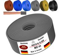 Câble d'alimentation de 80 mètres, type H07 V-K, couleur grise, 1 x 6 mm², monoconducteur, flexible