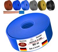 Câble d'alimentation de 80 mètres, type H07 V-K, section 1x6 mm², couleur bleu clair, monoconducteur, flexible