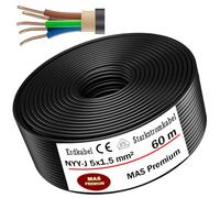 Câble souterrain, câble d'alimentation, 60 mètres, type NYY-J, 5 x 1,5 mm², câble électrique