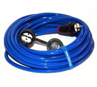 Câble d'alimentation en polyuréthane H07BQ-F, 3 x 2,5 mm², avec prise et fiche SCHUKO, longueur 30 mètres, couleur bleu
