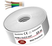 Câble d'alimentation pour pièces humides Anneau de câble électrique gainé pour installation sur, sur, en surface, dans des pièces sèches et humides Fabriqué en Allemagne (NYM-J 5x2,5 mm² 15 m)