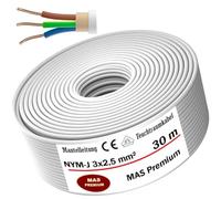 Câble d'alimentation pour pièces humides Anneau de câble électrique gainé pour installation sur, sur, en surface, dans des pièces sèches et humides Fabriqué en Allemagne (NYM-J 3x2,5 mm² 30 m)