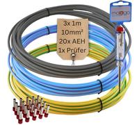 Câble de câblage flexible - 10 mm² - Pour compteur, câble de terre et ponts de câblage - 3 x 1 m - Avec 20 embouts de câble et testeur de courant