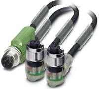 Câble de distribution Phoenix Contact M12/M12/M12 avec LED 1 broche/2 connecteurs droits/coudés. 3/4 pôles. Codage A, 24 V, 4 A,