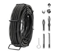 VEVOR Câble de nettoyage de canalisations, 20 m x 16 mm, câble de tarière de vidange d'égout noyau creux sectionnel professionnel, 7 coupeurs pour tuyaux 20-100 mm pour évier, siphon de sol, toilettes