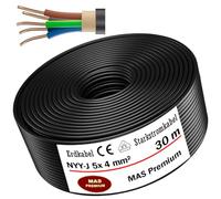 Câble de terre 30 m [NYY-J 5 x 4 mm²] - Produit de qualité allemande - Câble électrique avec anneau pour la pose en extérieur et en terre - Câble d'alimentation standard - Fabriqué en Allemagne