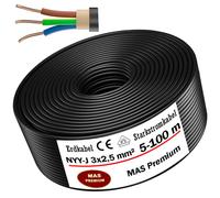 MAS Premium Câble souterrain NYY-J 3 x 1,5, 2,5, 4, 6, 10, 16 ou 5 x 1,5, 2,5, 4, 6, 10, 16, avec anneau pour pose en plein air (NYY-J 3 x 2,5 mm², 75 m) 5-170 m