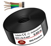 MAS Premium Câble d'alimentation de terre NYY-J 5 à 125 m, 5 x 1,5, 2,5, 4, 6, 10 ou 16, anneau pour pose en extérieur, au sol (NYY-J 5 x 6 mm², 35 m)