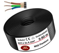 MAS Premium Câble souterrain NYY-J 3 x 1,5, 2,5, 4, 6, 10, 16 ou 5 x 1,5, 2,5, 4, 6, 10, 16, avec anneau pour pose en plein air (NYY-J 3 x 4 mm², 75 m) 5-170 m