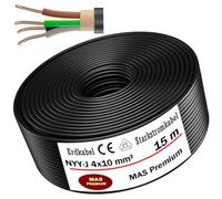 Câble de terre NYY-J courant fort - De 5 à 40 m - 4 x 10 mm² - Câble électrique OFC - Anneau pour pose en extérieur, en sous-sol (15 m)