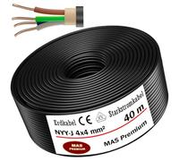 Câble de terre NYY-J courant fort - De 5 à 50 m - 4 x 4 mm² - Câble électrique OFC - Anneau pour pose en extérieur, en sous-sol (40 m)