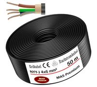 Câble de terre NYY-J courant fort - De 5 à 50 m - 4 x 6 mm² - Câble électrique OFC - Anneau pour pose en extérieur, en sous-sol (50 m)